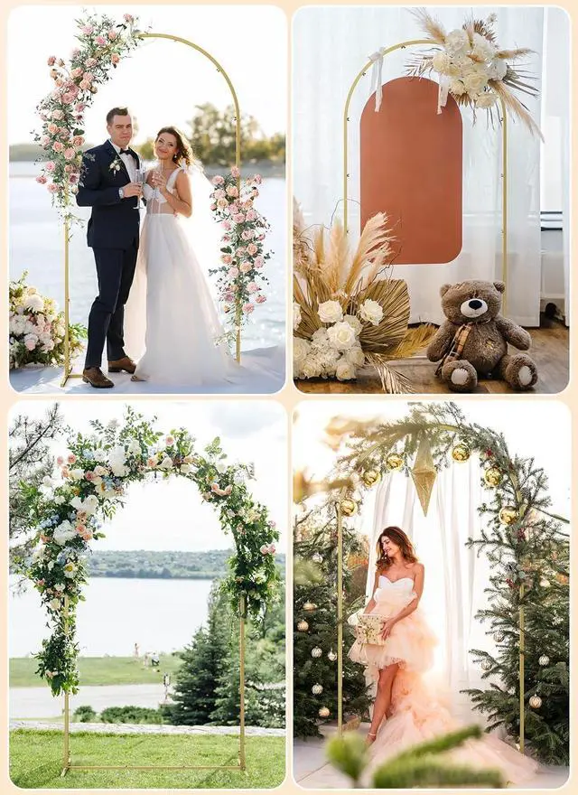 Alt view image 7 of 7 - 7.2FT Metal Backdrop Stand with Wedding Arch Cover Spandex for Birthday Party Baby Shower Graduation Ceremony Decoration White
