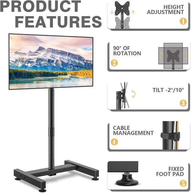Alt view image 6 of 7 - TV Floor Stand for 13-50 inch LCD LED Flat/Curved Panel Screen TVs up to 44 lbs Height Adjustable TV Stand Mount with VESA 200x200 Portable TV Stand for Bedroom Dorm Room Office