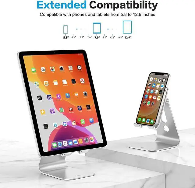 Alt view image 6 of 7 - Adjustable Tablet Stand for Desk Upgraded Longer Arms for Greater Stability T2 Tablet Holder with Hollow Design for Bigger Sized Phones and Tablets Such as iPad Pro/Air/Mini Silver