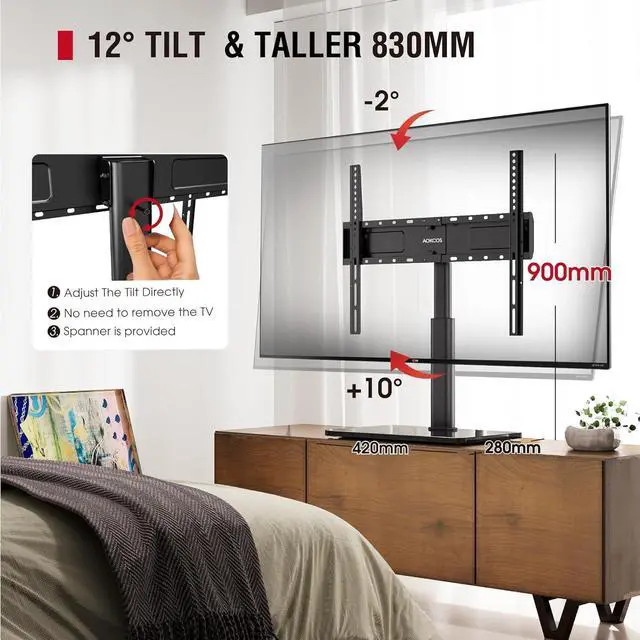 Alt view image 4 of 7 - Tabletop Swivel TV Stand Universal TV Stand for 32-75 inch LCD/LED/OLED TV with Tilt 8 Levels Height Adjustable TV Mount Stand with Tempered Glass Base MAX VESA 4000x600mm Holds up to 99lbs
