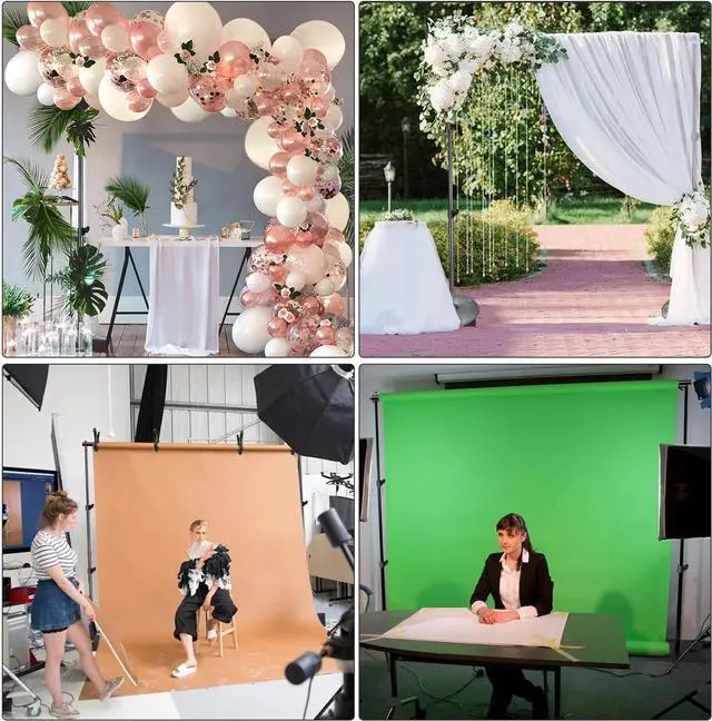 Alt view image 5 of 7 - Pipe and Drape Photography Backdrop Stand Kit Adjustable Photo Background Stand 10ft x 6.5ft with Metal Base for Parties Weddings Birthday Party Events Photo Booth