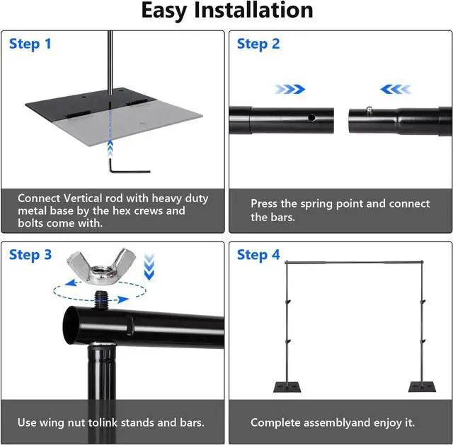 Alt view image 6 of 7 - Pipe and Drape Photography Backdrop Stand Kit Adjustable Photo Background Stand 10ft x 6.5ft with Metal Base for Parties Weddings Birthday Party Events Photo Booth