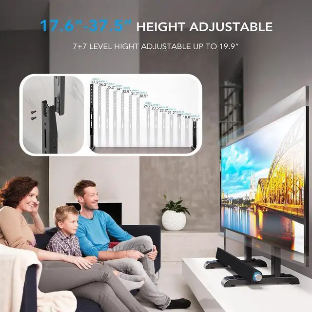 Alt view image 2 of 7 - Universal TV Stand, Table Top TV Stand Base Replacement for Most 37 to 86 Inch LCD LED TVs, 7 Height Adjustable TV Legs with Cable Management Hold up to 150lbs, Max VESA 800x600mm, Black AX10TB01