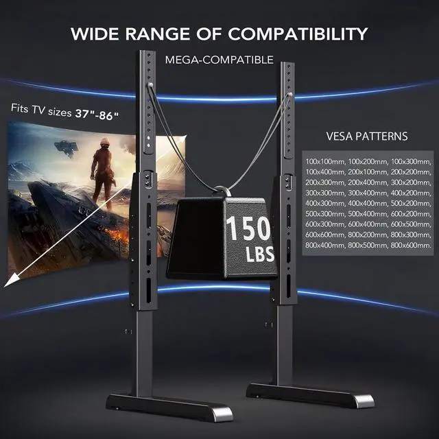 Alt view image 5 of 7 - Universal TV Stand, Table Top TV Stand Base Replacement for Most 37 to 86 Inch LCD LED TVs, 7 Height Adjustable TV Legs with Cable Management Hold up to 150lbs, Max VESA 800x600mm, Black AX10TB01