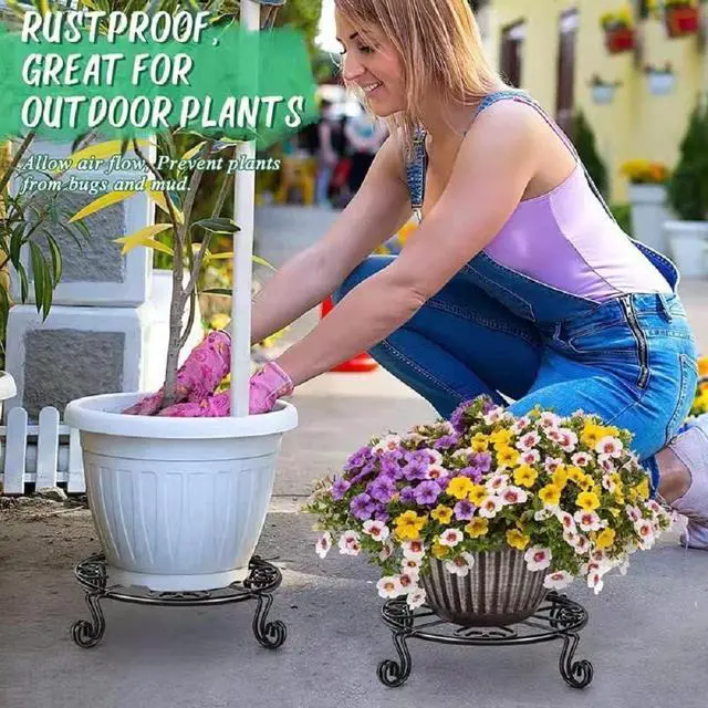 Alt view image 2 of 7 - Metal Plant Stand Indoor/Outdoor Low Corner Plant Stand Decoration Small Plant Holders for Home Anti-Rust Iron Heavy Duty Plant Holders Flower Pot Rack Display Shelf Black (3 Pack)