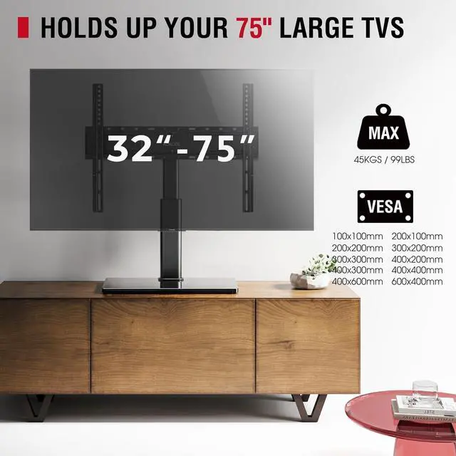Alt view image 6 of 7 - Tabletop Swivel TV Stand Universal TV Stand for 32-75 inch LCD/LED/OLED TV with Tilt 8 Levels Height Adjustable TV Mount Stand with Tempered Glass Base MAX VESA 4000x600mm Holds up to 99lbs