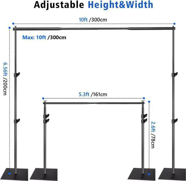 Alt view image 2 of 7 - Pipe and Drape Photography Backdrop Stand Kit Adjustable Photo Background Stand 10ft x 6.5ft with Metal Base for Parties Weddings Birthday Party Events Photo Booth