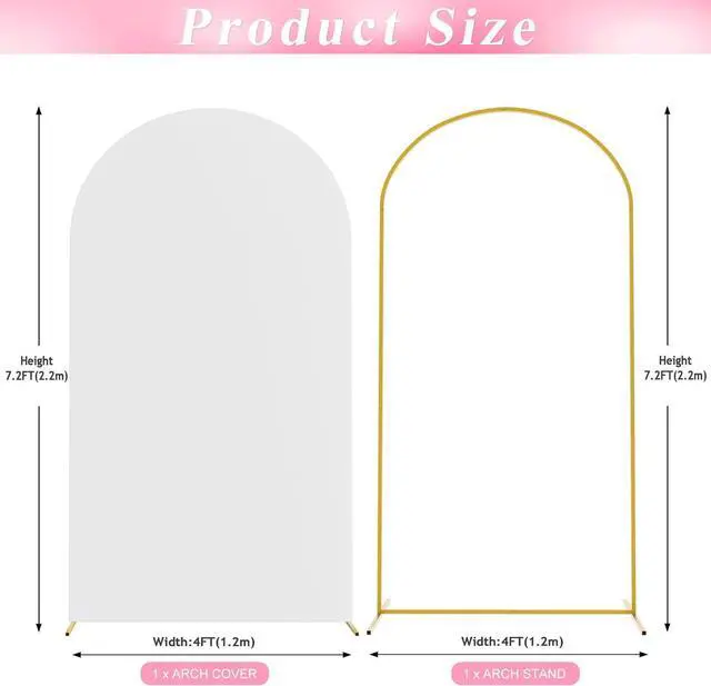Alt view image 2 of 7 - 7.2 FT Wedding Arch Backdrop Stand and White Arch Cover Metal Arch Stand with Arch Stand Cover for Birthday Party Wedding Ceremony Bridal Baby Shower Event Decor