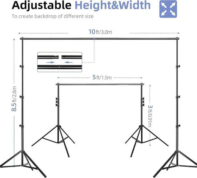Alt view image 2 of 7 - Photo Video Studio Backdrop Stand Kit 8.5x10ft Adjustable Photography Greenscreen Support System with 3 Polyester Backgrounds for Photoshoot (Black White Green)