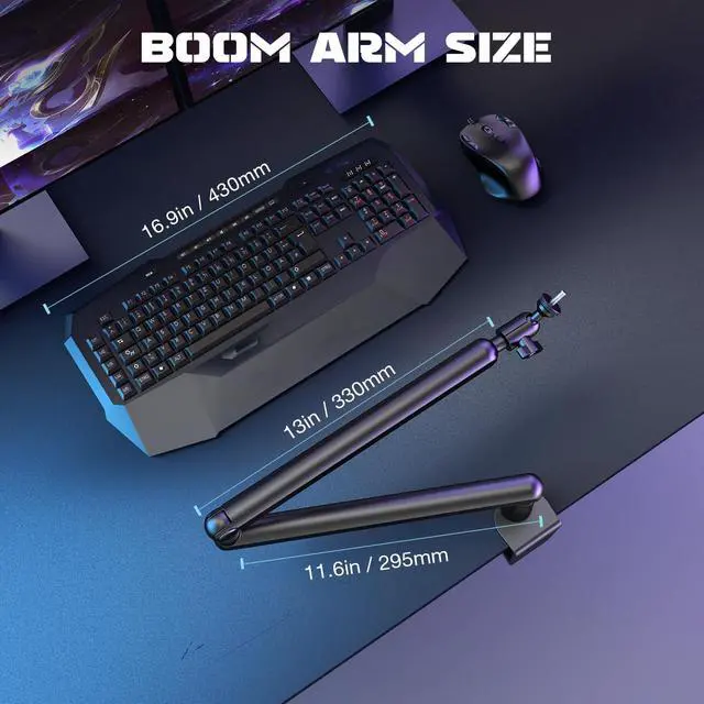 Alt view image 7 of 7 - Microphone Boom Arm Low Profile Adjustable Stick Microphone Arm Stand with Desk Mount Clamp Screw Adapter Cable Management for Podcast Streaming Gaming Studio-BM88