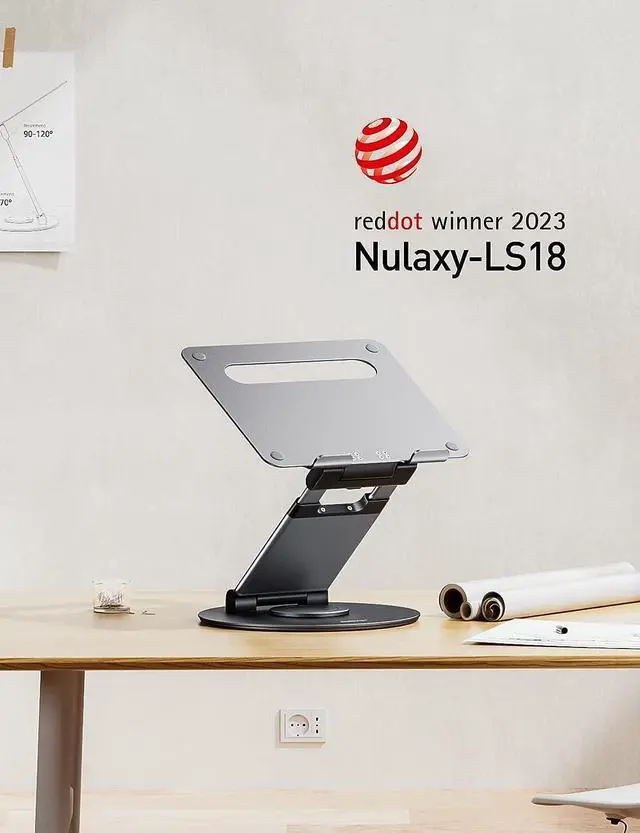 Alt view image 7 of 7 - Telescopic 360 Rotating Laptop Stand for Desk Adjustable Height Swivel Pull Out Design Ergonomic Laptop Riser Standing Desk Converter Fits All 10-17 Laptops Computer MacBook Gray