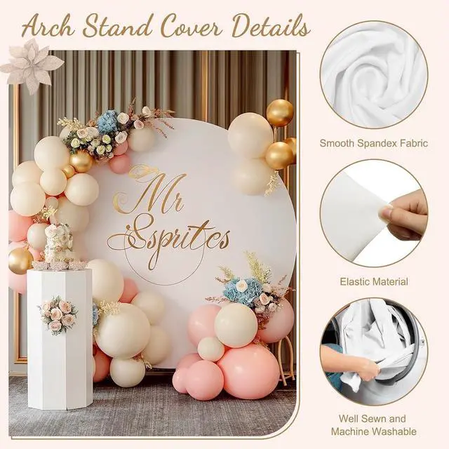 Alt view image 5 of 7 - 6.6FT Round Metal Backdrop Stand with White Wedding Arch Cover Spandex Gold Wedding Balloon Arch Backdrop Stand Round Arch Frame for Birthday Party Baby Shower Graduation Ceremony Decoration