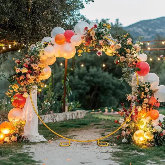 Alt view image 6 of 7 - 6.6FT Round Metal Backdrop Stand with White Wedding Arch Cover Spandex Gold Wedding Balloon Arch Backdrop Stand Round Arch Frame for Birthday Party Baby Shower Graduation Ceremony Decoration