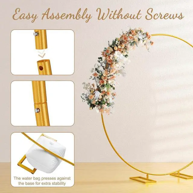Alt view image 7 of 7 - 6.6FT Round Metal Backdrop Stand with White Wedding Arch Cover Spandex Gold Wedding Balloon Arch Backdrop Stand Round Arch Frame for Birthday Party Baby Shower Graduation Ceremony Decoration