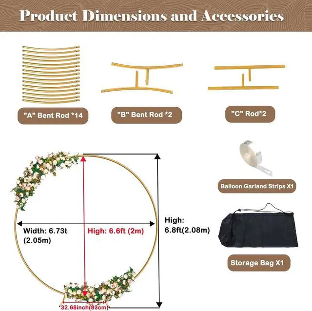 Alt view image 3 of 7 - 6.6FT Round Arch Stand kit Metal Circle Backdrop Stand Wedding Arches with Storage Bag for Gender Reveal Baby Shower Ceremony Birthday Party Decorations