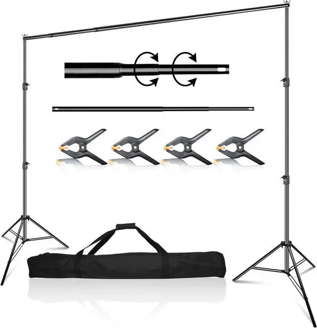 Main image of 10 x 10 ft Photo Video Studio Heavy Duty Adjustable Backdrop Support System Kit Muslin Background Stand with Carry Bag