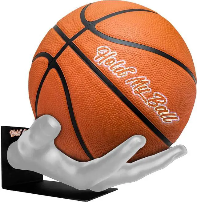 Main image of Large Hand-Sculptured Ball Holder & Stand - Versatile Rack for Basketball Soccer or Volleyballs - Durable Sports Display Organizer Basketball Room Decor Non-Slip Table Stand for Man Cave & More