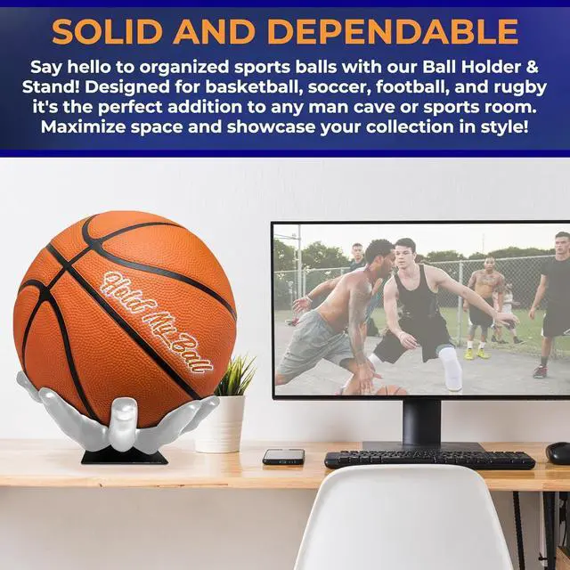 Alt view image 5 of 7 - Large Hand-Sculptured Ball Holder & Stand - Versatile Rack for Basketball Soccer or Volleyballs - Durable Sports Display Organizer Basketball Room Decor Non-Slip Table Stand for Man Cave & More