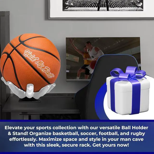 Alt view image 7 of 7 - Large Hand-Sculptured Ball Holder & Stand - Versatile Rack for Basketball Soccer or Volleyballs - Durable Sports Display Organizer Basketball Room Decor Non-Slip Table Stand for Man Cave & More