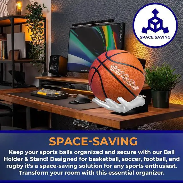 Alt view image 6 of 7 - Large Hand-Sculptured Ball Holder & Stand - Versatile Rack for Basketball Soccer or Volleyballs - Durable Sports Display Organizer Basketball Room Decor Non-Slip Table Stand for Man Cave & More