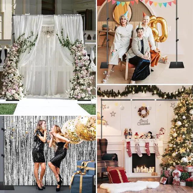 Alt view image 6 of 7 - Backdrop Stand 6.5x10 ft Adjustable Photo Background Pipe and Drape Photography Kit with Heavy Duty Metal Flat Base for Parties Wedding Video Studio Birthday - Black