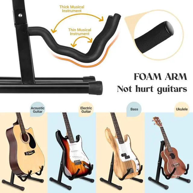 Alt view image 4 of 7 - Guitar Stand Folding A frame Floor Universal Metal for Acoustic Classical Electric Bass Guitars Banjo Ukulele Portable CY0251