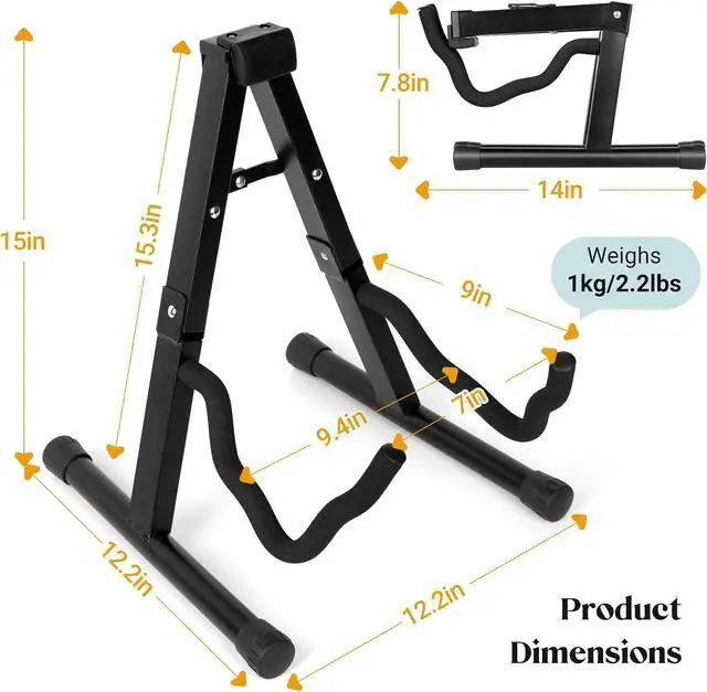 Alt view image 7 of 7 - Guitar Stand Folding A frame Floor Universal Metal for Acoustic Classical Electric Bass Guitars Banjo Ukulele Portable CY0251