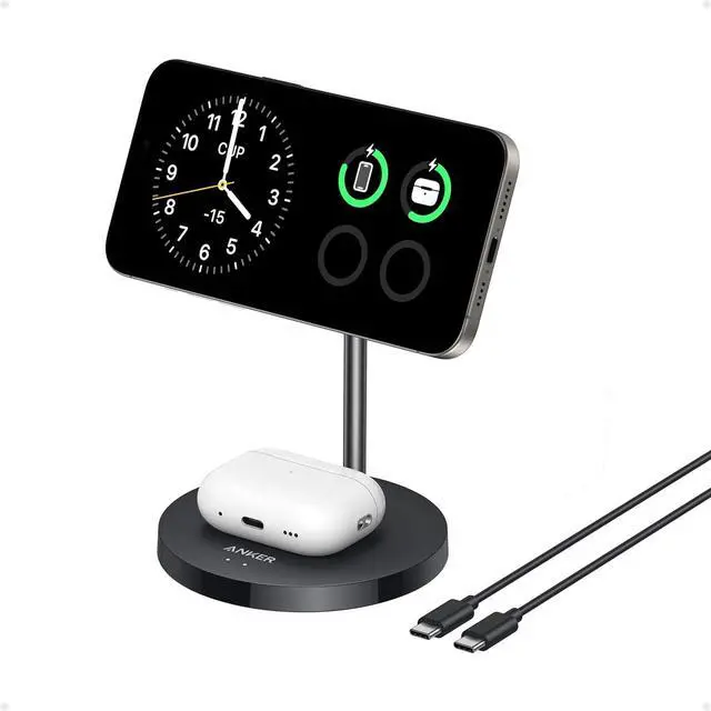 Main image of MagSafe Compatible MagGo Charger Stand iPhone 16 Wireless Charger 2-in-1 Charging Station Qi2 Certified 15W Wireless Charger Stand for iPhone 16/15/14/13/12  (No Adapter)