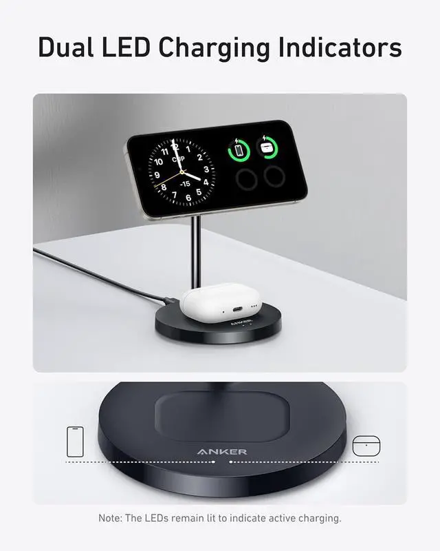 Alt view image 5 of 6 - MagSafe Compatible MagGo Charger Stand iPhone 16 Wireless Charger 2-in-1 Charging Station Qi2 Certified 15W Wireless Charger Stand for iPhone 16/15/14/13/12  (No Adapter)