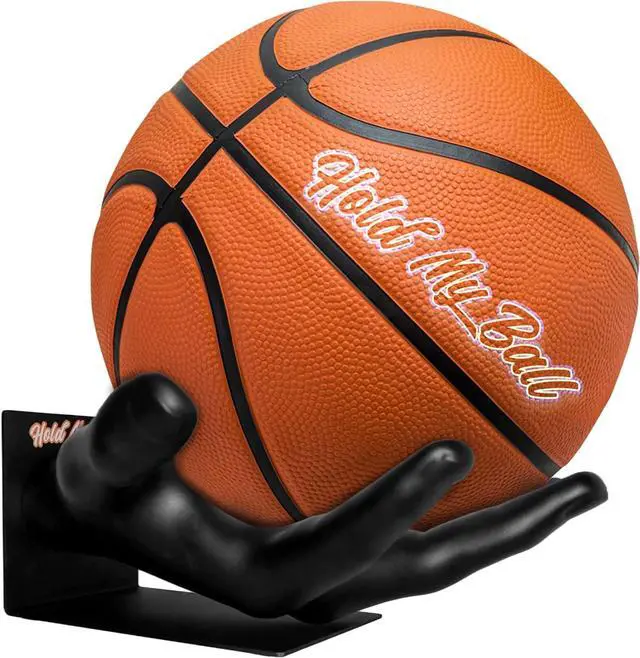 Main image of Large Hand-Sculptured Ball Holder & Stand - Versatile Rack for Basketball Soccer or Volleyballs - Durable Sports Display Organizer Basketball Room Decor Non-Slip Table Stand for Man Cave & More