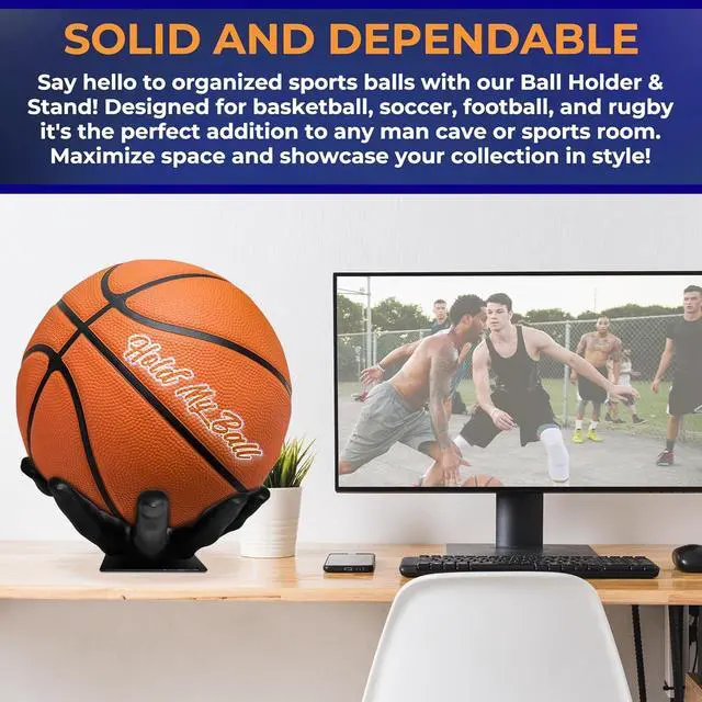 Alt view image 5 of 7 - Large Hand-Sculptured Ball Holder & Stand - Versatile Rack for Basketball Soccer or Volleyballs - Durable Sports Display Organizer Basketball Room Decor Non-Slip Table Stand for Man Cave & More