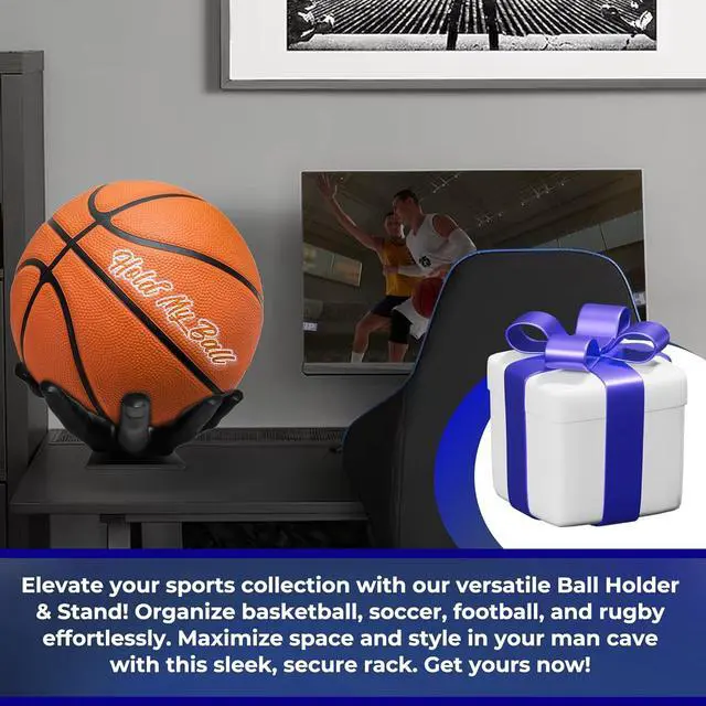Alt view image 7 of 7 - Large Hand-Sculptured Ball Holder & Stand - Versatile Rack for Basketball Soccer or Volleyballs - Durable Sports Display Organizer Basketball Room Decor Non-Slip Table Stand for Man Cave & More