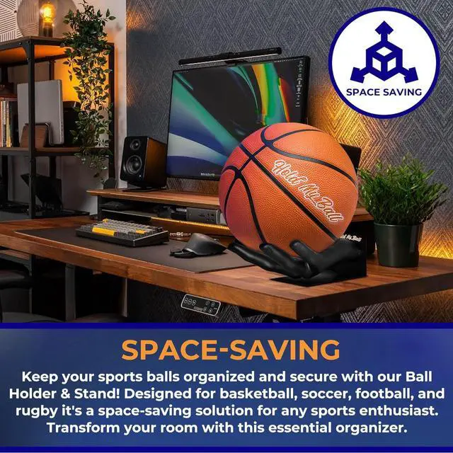 Alt view image 6 of 7 - Large Hand-Sculptured Ball Holder & Stand - Versatile Rack for Basketball Soccer or Volleyballs - Durable Sports Display Organizer Basketball Room Decor Non-Slip Table Stand for Man Cave & More