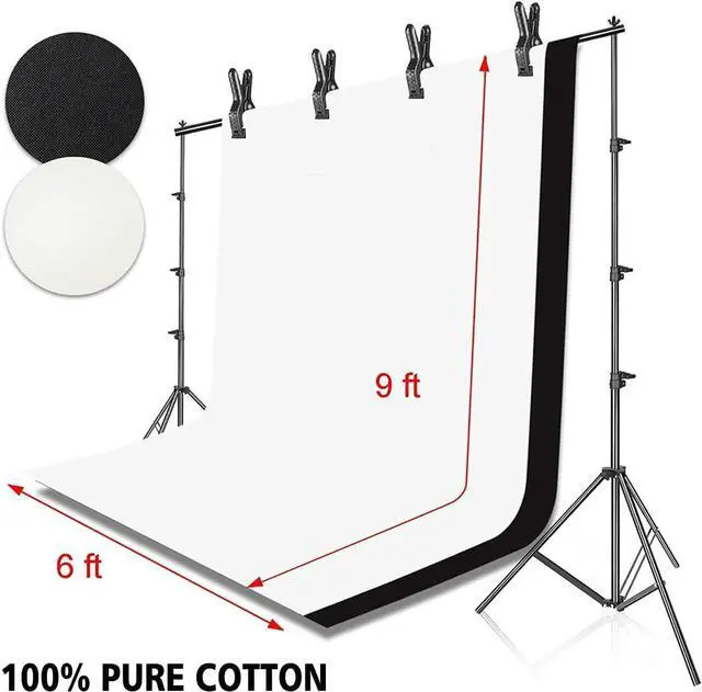 Alt view image 2 of 7 - Photo Background Support System with 8.5 x 10ft Backdrop Stand Kit 100% Cotton Muslin Backdrop (White Black) Clamp Carry Bag for Photography Video Studio