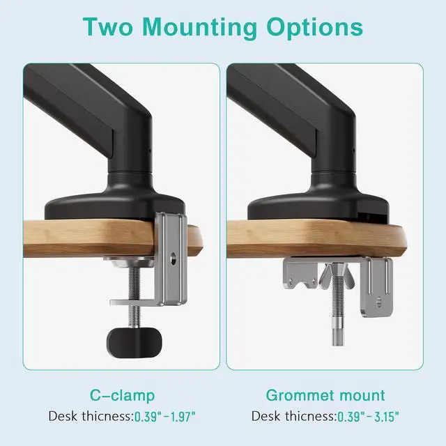 Alt view image 4 of 6 - Dual Monitor Desk Mount for 2 Monitors Max 32 inch Screen Gas Spring Arm Stand with Clamp/Grommet Mounting Base VESA 75x75mm & 100x100mm Mounts Fit 4.4-17.6lbs Computer Black