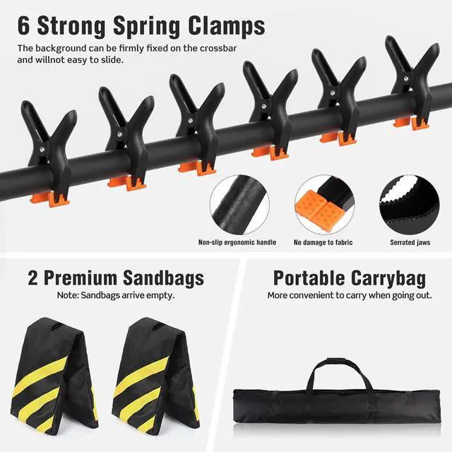 Alt view image 4 of 7 - Backdrop Stand 10 x 7.5 FT for Parties Adjustable Photo Backdrop Stand Kit for Wedding Studio Photography Background Stand with Sandbags Spring Clamps Carry Bag