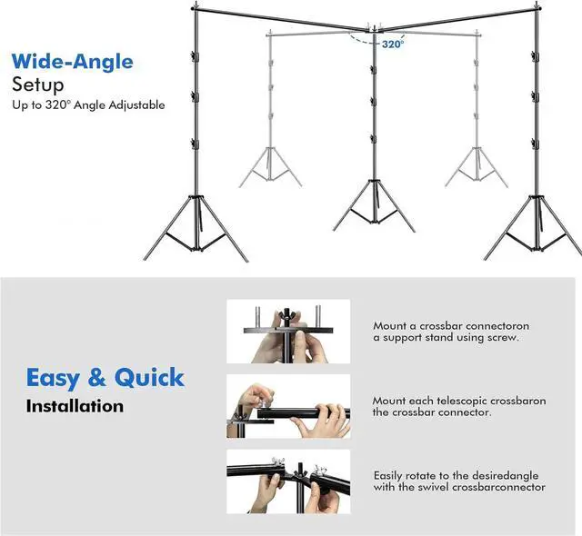 Alt view image 5 of 7 - Photo Video Studio 20ft (Wide) x 10ft (Tall) Heavy Duty Adjustable Width & Length Photography Backdrop Stand Background Support System Kit with Spring Clamps Sandbags Carry Bag