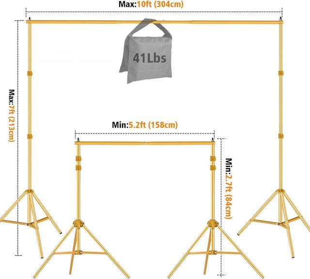 Alt view image 5 of 7 - 10ft x 7ft - Titanium Gold Adjustable Photography Backdrop Support System Photo Video Studio Background Stand Kit with Carry Bag for Portrait & Studio Photography