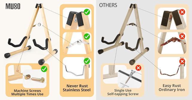 Alt view image 4 of 7 - Guitar Stand Acoustic Guitar Stand Wood Classical Electric Guitar Stand Foldable Bass Guitar Stand Guitar Accessories also fit Bass Violin Ukulele(Bamboo)