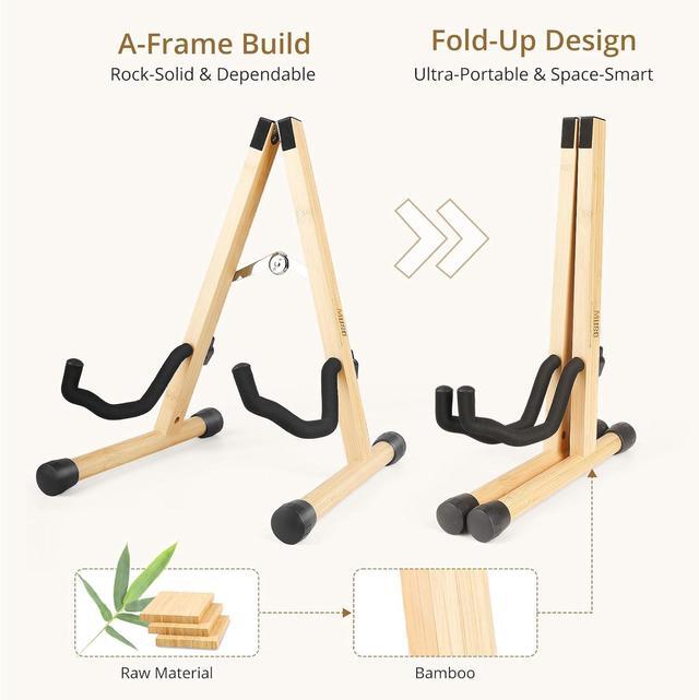 Alt view image 2 of 7 - Guitar Stand Acoustic Guitar Stand Wood Classical Electric Guitar Stand Foldable Bass Guitar Stand Guitar Accessories also fit Bass Violin Ukulele(Bamboo)
