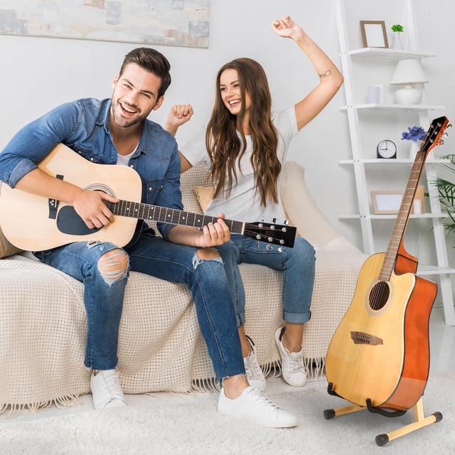 Alt view image 7 of 7 - Guitar Stand Acoustic Guitar Stand Wood Classical Electric Guitar Stand Foldable Bass Guitar Stand Guitar Accessories also fit Bass Violin Ukulele(Bamboo)