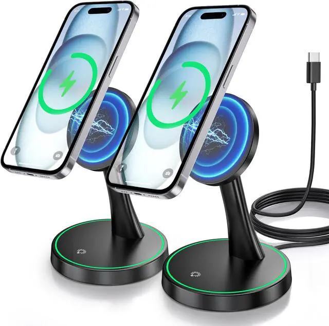 Main image of 2 Pack Magnetic Wireless Charger Stand 15W Fast Mag-Safe Charger for iPhone 16/16 Pro/16 Plus/16 Pro Max/15/14/13/12 Series Magnet Wireless Charging Station/Pad with Sleep-Friendly Light for AirPods