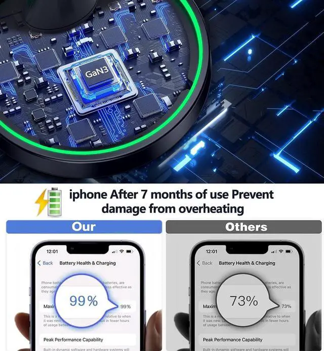 Alt view image 4 of 7 - 2 Pack Magnetic Wireless Charger Stand 15W Fast Mag-Safe Charger for iPhone 16/16 Pro/16 Plus/16 Pro Max/15/14/13/12 Series Magnet Wireless Charging Station/Pad with Sleep-Friendly Light for AirPods