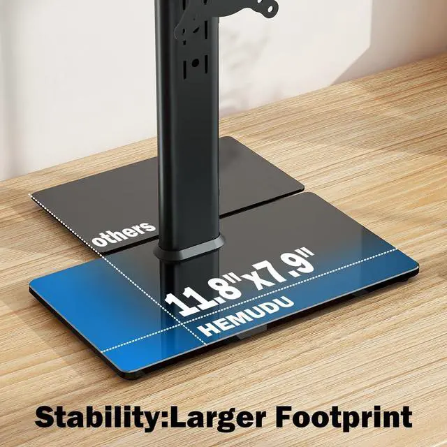 Alt view image 2 of 7 - Single LCD Computer Monitor Free-Standing Desk Stand Mount Riser for 13 inch to 32 inch screen with Swivel, Height Adjustable, Rotation, Vesa Base Stand Holds One (1) Screen up to 77Lbs(HT05B-001))