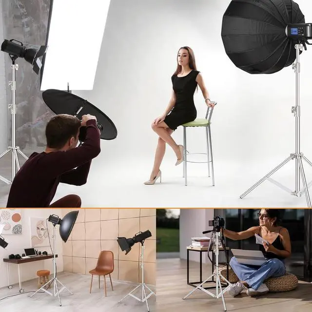 Alt view image 7 of 7 - 9.2 FT Stainless Steel Light Stand Photography, 2 Pack Heavy Duty Photography Tripod Stand with 1/4 to 3/8 Screw Adapter for Strobe,LED Video Light,Ring Light, Monolight, Softbox