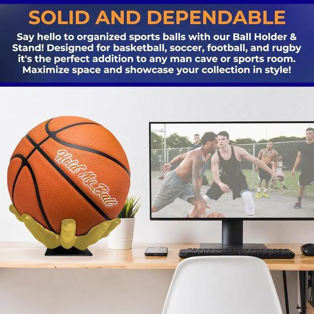Alt view image 5 of 7 - Large Hand-Sculptured Ball Holder & Stand - Versatile Rack for Basketball Soccer or Volleyballs - Durable Sports Display Organizer Basketball Room Decor Non-Slip Table Stand for Man Cave & More