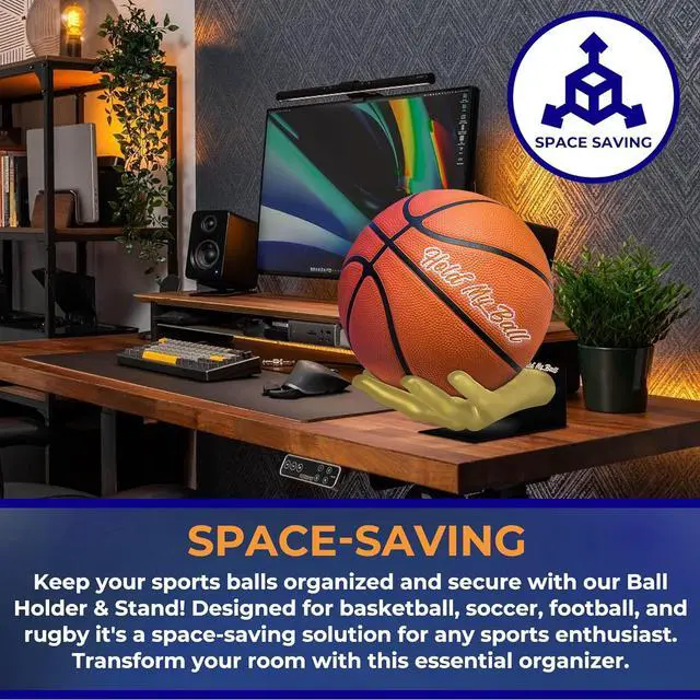 Alt view image 6 of 7 - Large Hand-Sculptured Ball Holder & Stand - Versatile Rack for Basketball Soccer or Volleyballs - Durable Sports Display Organizer Basketball Room Decor Non-Slip Table Stand for Man Cave & More
