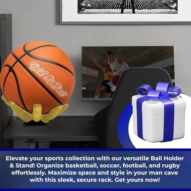 Alt view image 7 of 7 - Large Hand-Sculptured Ball Holder & Stand - Versatile Rack for Basketball Soccer or Volleyballs - Durable Sports Display Organizer Basketball Room Decor Non-Slip Table Stand for Man Cave & More