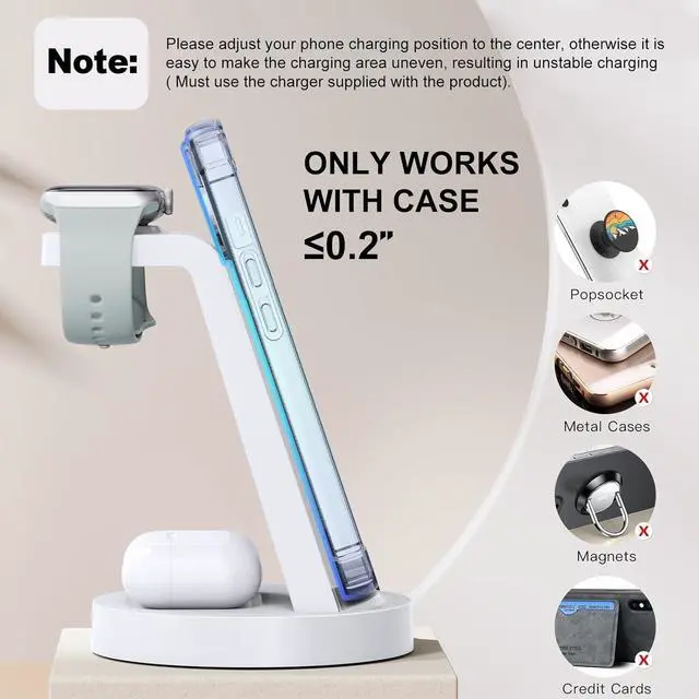 Alt view image 3 of 7 - 3 in 1 Charging Station for iPhone - Wireless Charger for  Products Multiple Devices - Charging Dock Stand for AirPods (for iPhone 16e 16 15 14 13 pro 12 11 X Max)