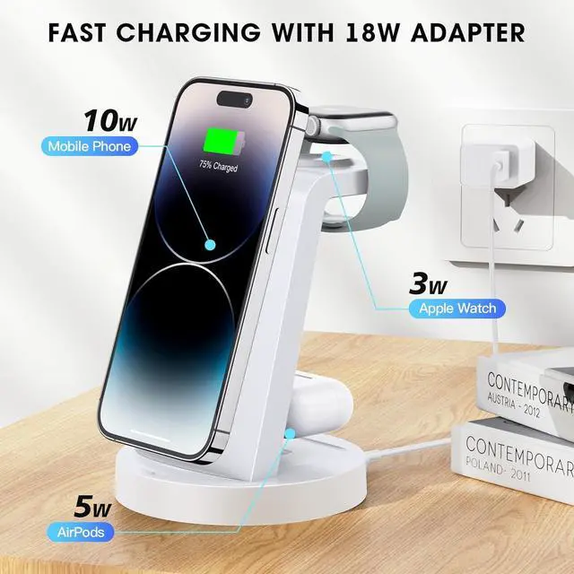 Alt view image 7 of 7 - 3 in 1 Charging Station for iPhone - Wireless Charger for  Products Multiple Devices - Charging Dock Stand for AirPods (for iPhone 16e 16 15 14 13 pro 12 11 X Max)